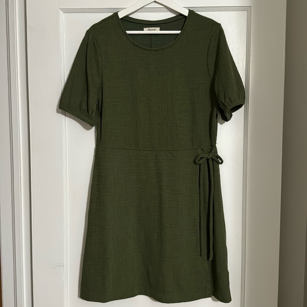 Madewell Crosshatch Puff-Sleeve Faux-Wrap Mini Dress